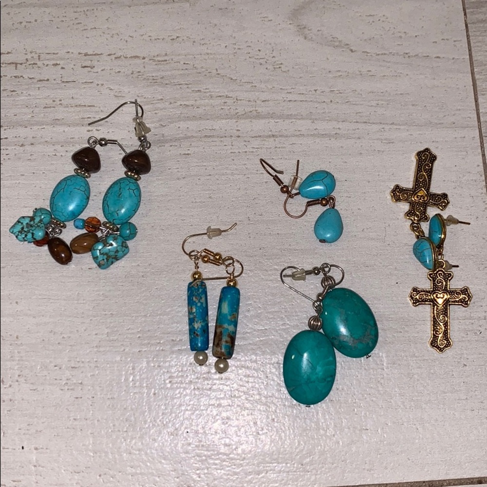 Group of Costume synth turquoise earrings 5 pairs total